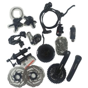 GRUPO SHIMANO ALTUS DISCO HYD 2-9VEL RD-M202, BL/BR-MT200, CON DESCARRILADOR SUNRACE